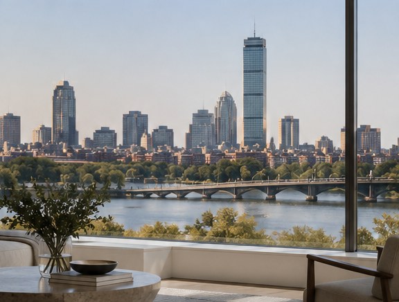 Boston skyline viewed from a luxury apartment